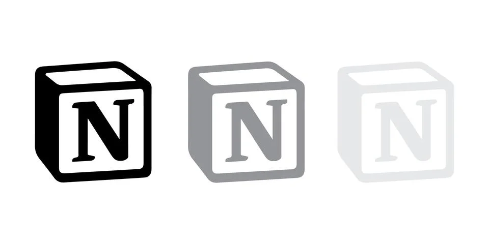 Three-State Black Grey and White Notion Logo App Icon Vector Set Stock Illustration
