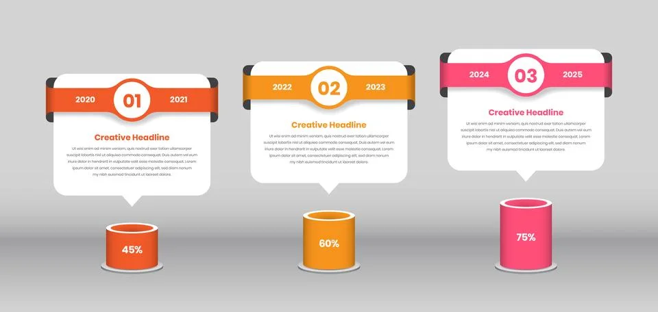 Three step business data presentation infographic template with fold ribbon.. Illustrazione stock