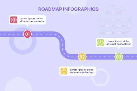 Three Step Horizontal Business Roadmap with Simple Icons and Light Design 스톡 일러스트