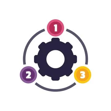 Three step process cycle with gearwheel and numbers Stock Illustration