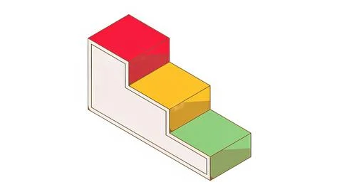 A three step staircase with red, yellow and green steps Stock Illustration