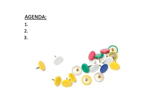 Three steps agenda and stack of thumb nails. Foto stock