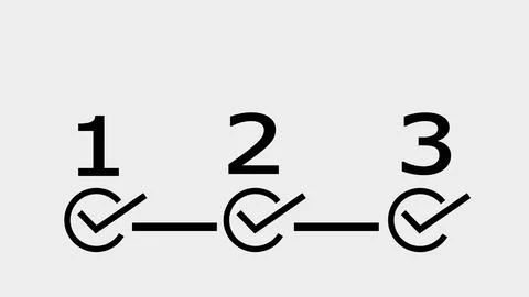 Three steps completed sequence with icon Stock Illustration