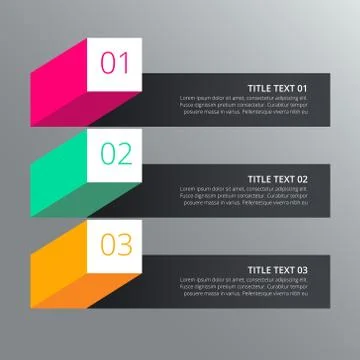 Three steps infograph design with different colors in 3d style Stock Illustration