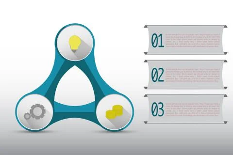Three steps timeline infographics connected in abstract shape Stock Illustration