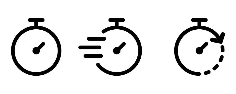 Three stopwatch showing time progress speed and completion three time track Illustrazione stock