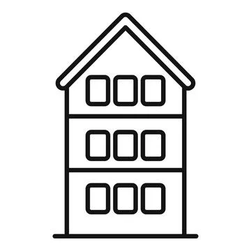 Three storey building facade with multiple windows drawing Ilustración de archivo