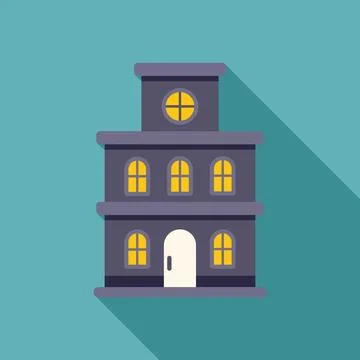Three storey building with lit windows at night flat design illustration Ilustración de archivo
