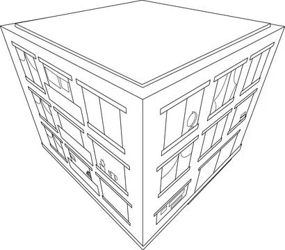 Three-storey multi-apartment white house on a white background Stock Illustration