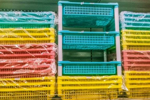 Three storey plastic shelf Stock Photos