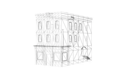 Three-Story Architectural Wireframe of Classic Building with Windows and Stai Ilustración de archivo