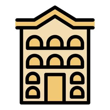 Three story building icon featuring arched windows Ilustración de archivo