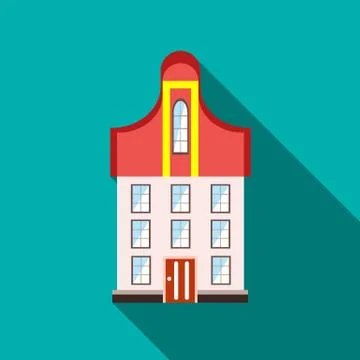A three-story building icon, flat style Ilustración de archivo