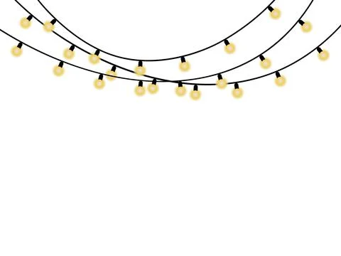 Three strands of yellow glowing string lights on black wires yellow lights .. Stock Illustration