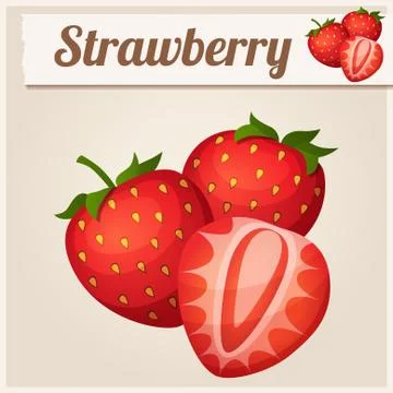 Three strawberries. Detailed Vector Icon Stock Illustration