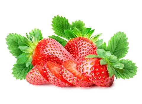 Three strawberries sliced Stock Photos