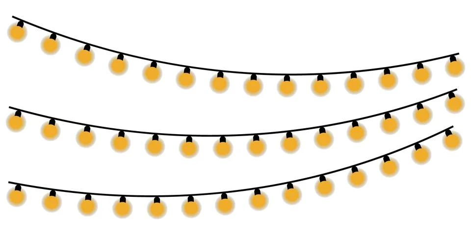 Three strings of yellow glowing light bulbs on black wires against white ba.. Stock Illustration