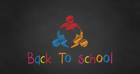 Three Students in Chalk. Black board Back to school. Vector Illustrazione stock