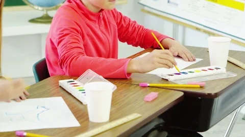 Three students doing water painting Stock-Footage 80131492