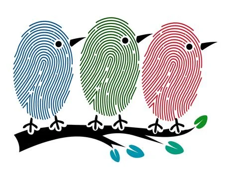 Three stylized birds perch on a dark branch. イラスト素材