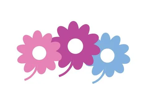 Three stylized black flowers with circular white centers and curved stems are Illustrazione stock