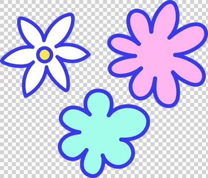 Three stylized flowers are floating on transparent background showing blue Stock Illustration