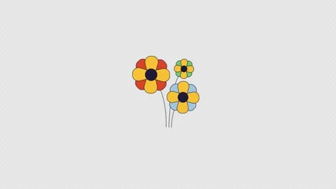 Three stylized flowers swaying in breeze 2D cartoon object animation Stock Footage 327644814