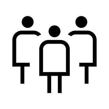 Three stylized human figures standing together in minimalist icon design Stock Illustration