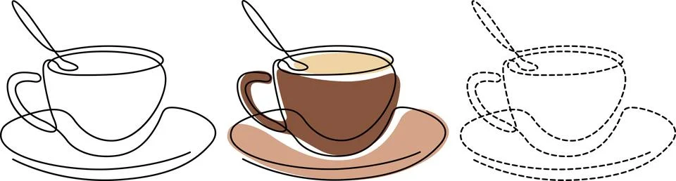 Three stylized illustrations of cups of coffee with different artistic pres.. Illustrazione stock