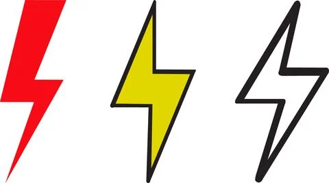 Three stylized lightning bolt silhouettes in red yellow and black Stock Illustration