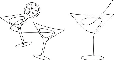 Three stylized martini glasses with a citrus garnish and a stirrer Vector Stock Illustration