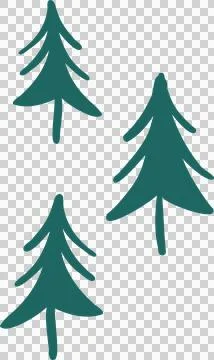 Three stylized pine tree silhouettes standing in balanced flat design on Stock Illustration