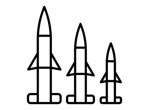 Three Stylized Rocket Designs Outlined in Minimalist Black and White Style Stock Illustration