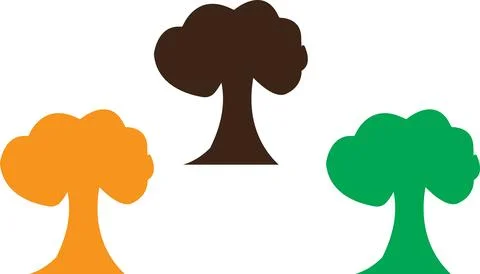 Three stylized trees in different colors representing nature and growth sil.. Stock Illustration