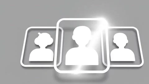 Three stylized white user profile icons arranged in a row Video stock 333719203