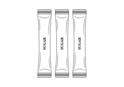 Three sugar packets in a row on a plain background Stock Illustration