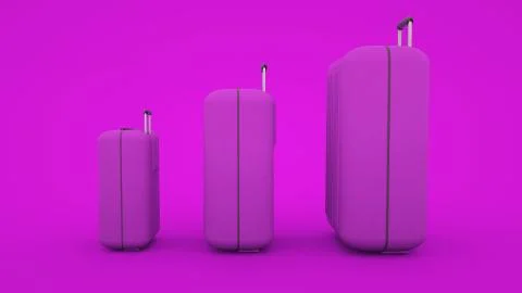 Three suitcases isolated on pink background, 3d illustration Illustrazione stock