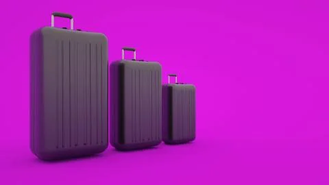 Three suitcases isolated on pink background, 3d illustration Stock Illustration