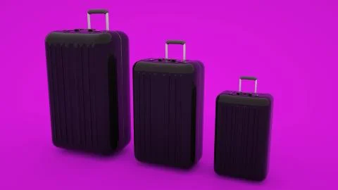 Three suitcases isolated on pink background, 3d illustration Illustrazione stock