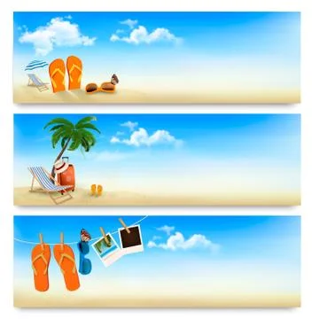 Three summer vacation banners. vector. Illustrazione stock