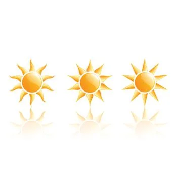 Three suns icons with reflection on white Stock Illustration