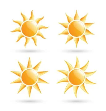 Three suns icons with shadow isolated on white Stock Illustration