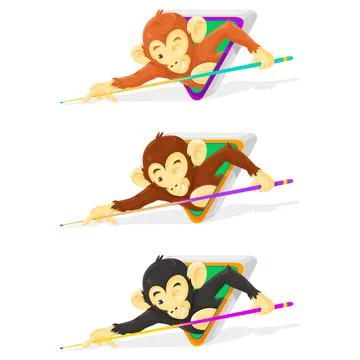 Three super fun monkeys with pool stick Illustrazione stock