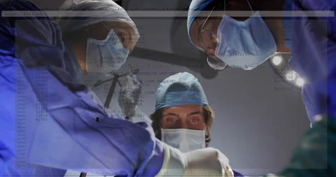 Three surgeons confirming vitals dissecting tissue and collecting specimen with Stock Footage 316087616