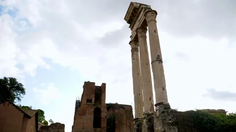 The three survived columns of the Temple of Castor and Pollux of the Roman Forum Stock Footage 142819580