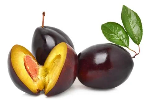Three sweet plums Stock Photos
