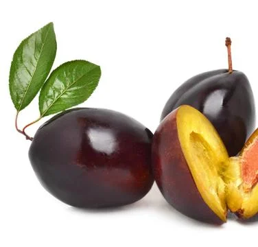 Three sweet plums Stock Photos