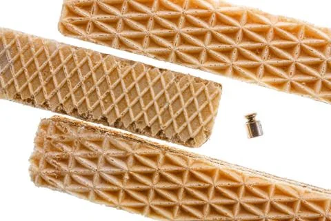 Three sweet rectangular shaped waffles and 2 grams metal weight or dumbbell Foto stock