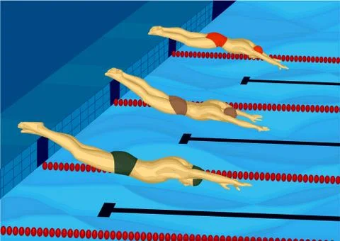 Three swimmers in the pool Stock Illustration