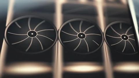 Three Synchronized GPU Cooling Fans 4K Video stock 341335269